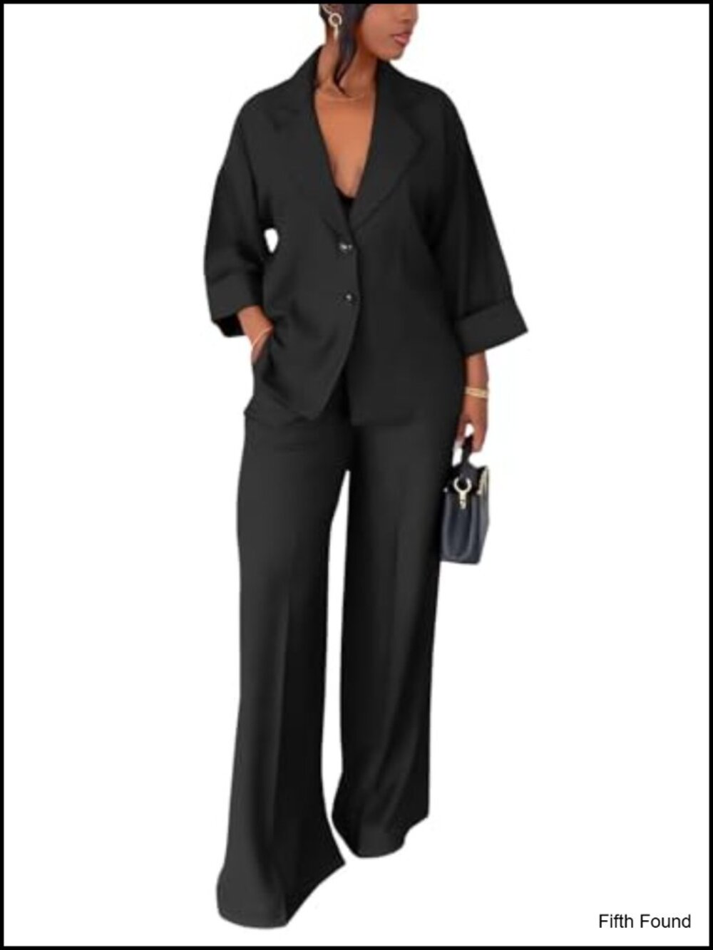 Women's 2-Piece Blazer Suit Set Long Sleeve Wide Leg Pants Business Casual